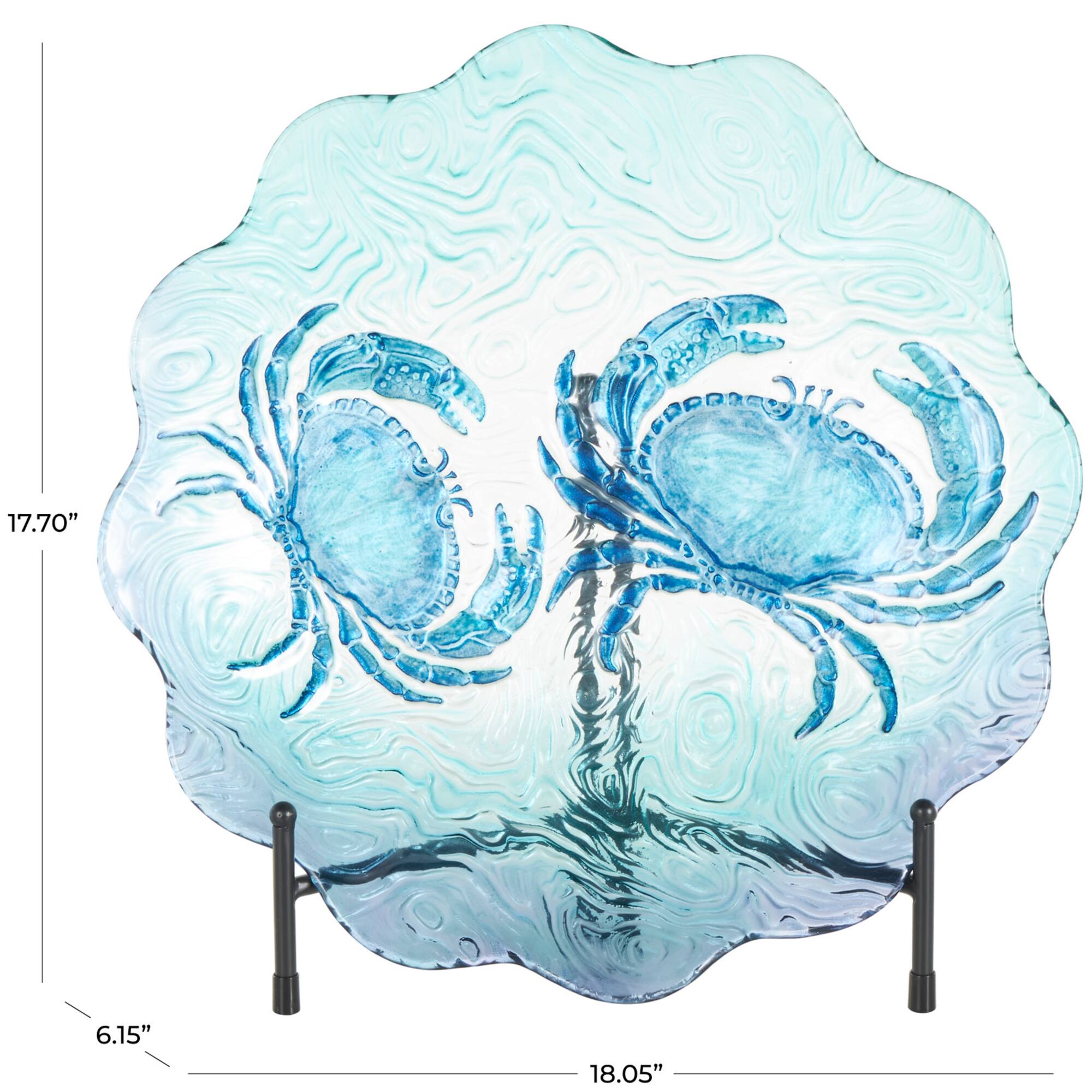 18" Blue Ombre Crab Glass Charger with Wavy Edge